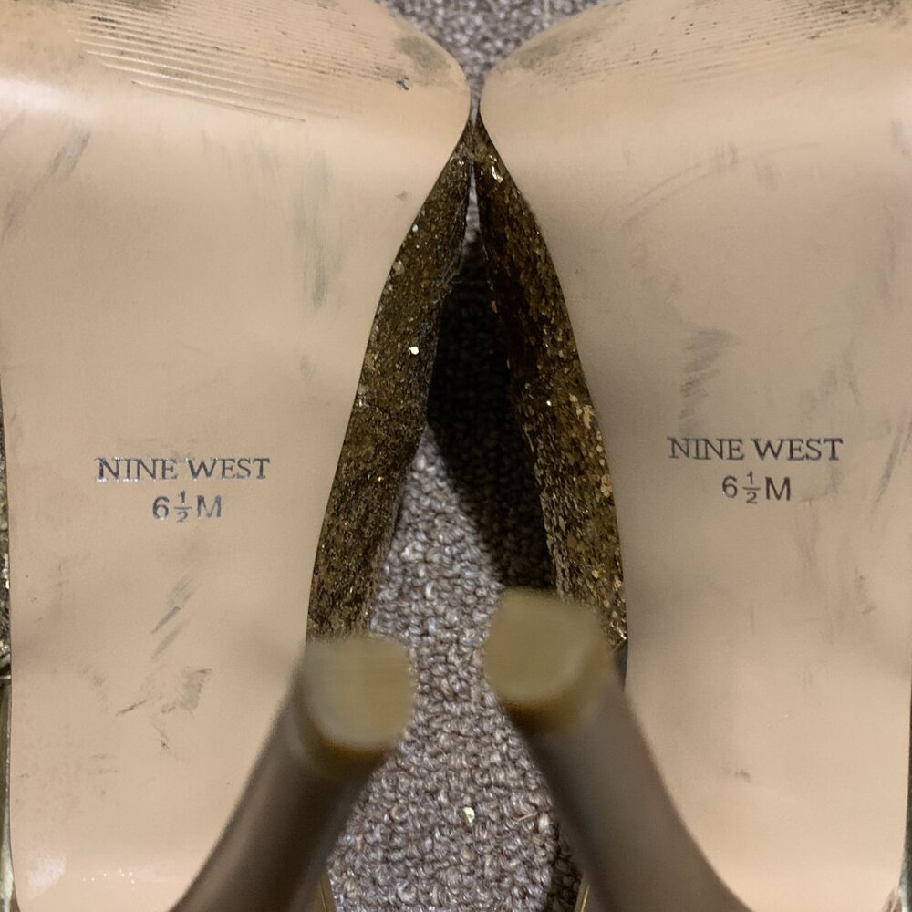 Nine West Women's Heels Glameron Gold Sparkle Metallic Slingback Size 6.5 ⭐️ - Picture 6 of 7